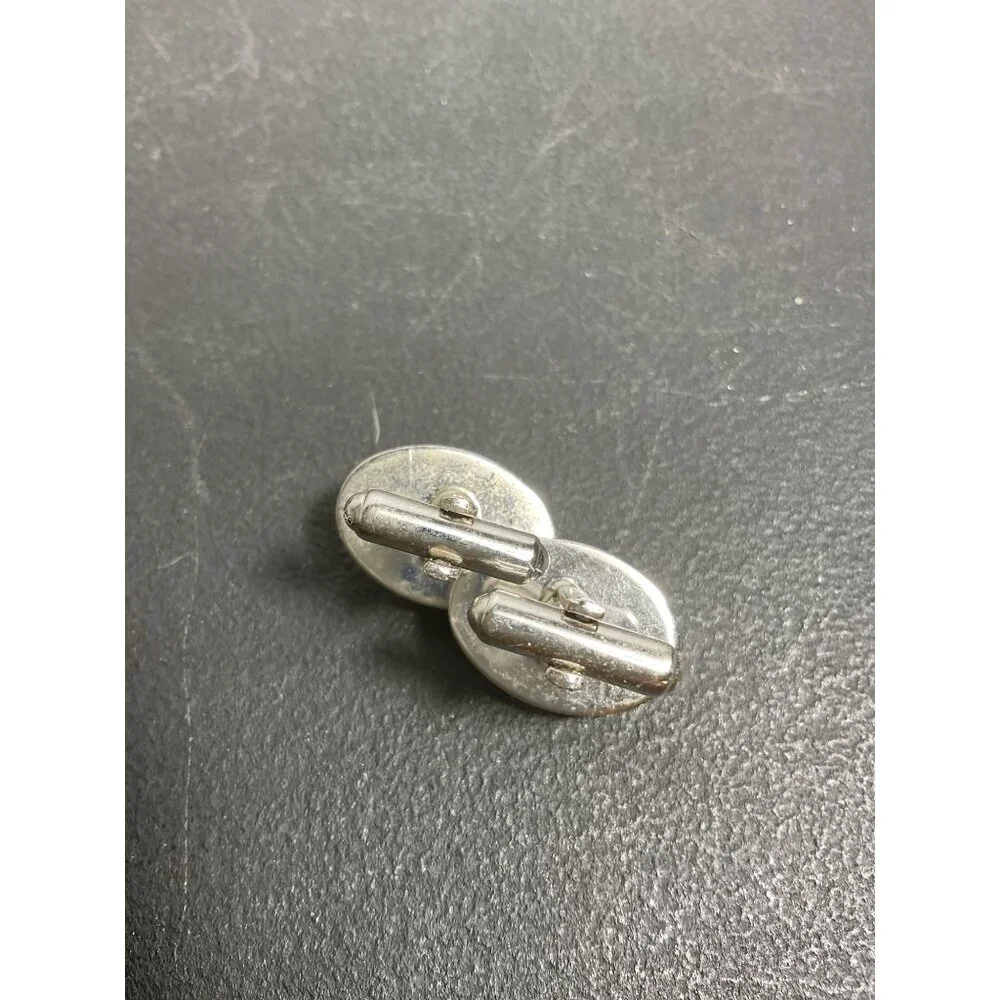 Vintage Silver-Tone Oval Cufflinks With Pearl Accent